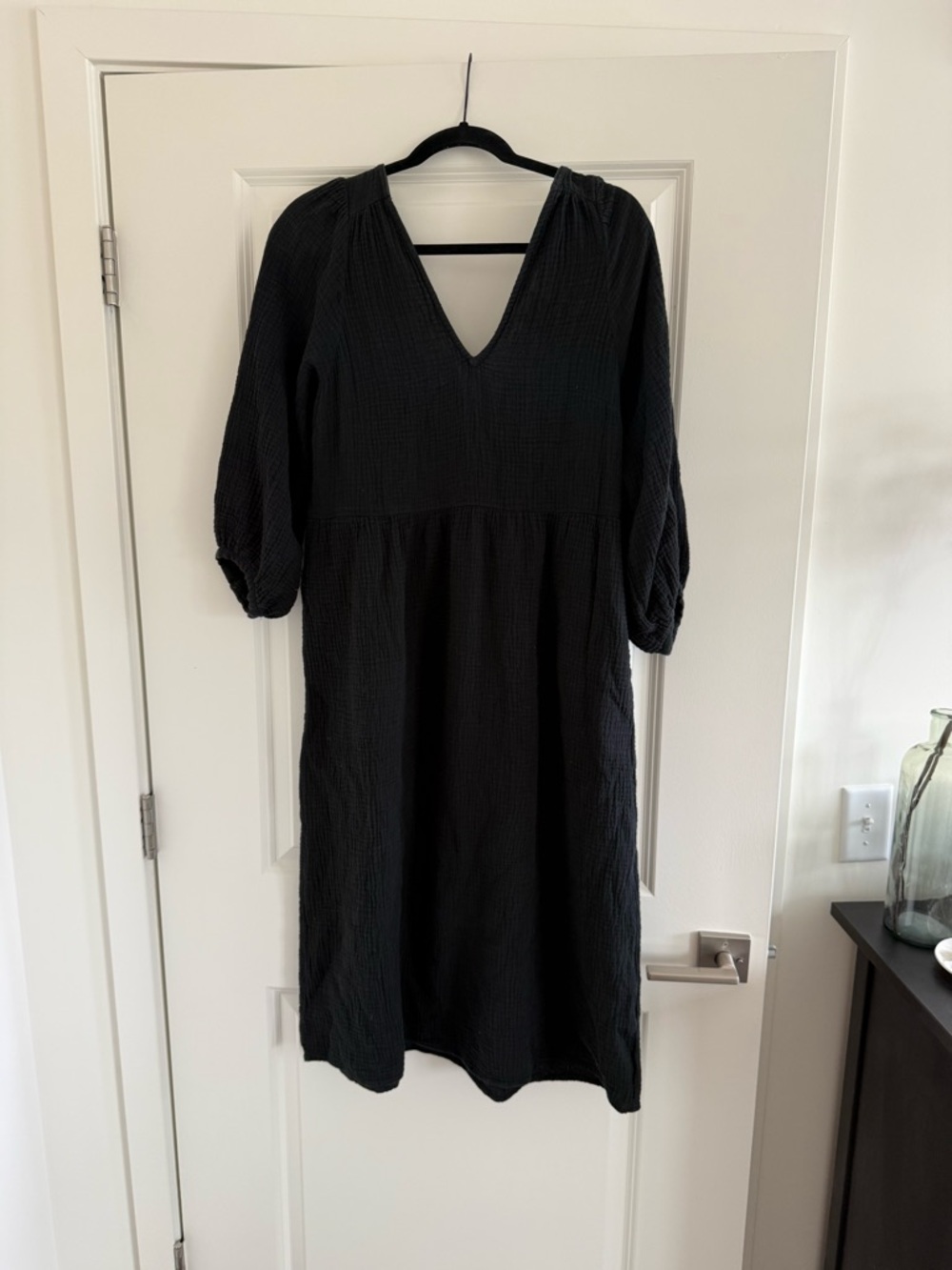 Madewell Black V-Neck Long Sleeve Midi Dress